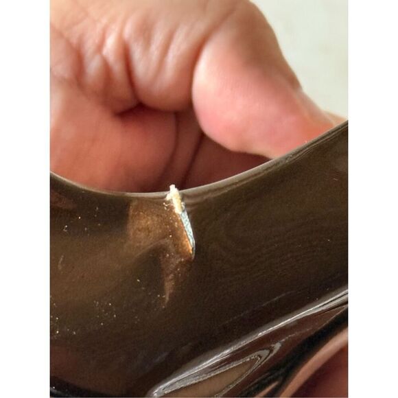 Prada Women's Bronze Patent Leather Peep Toe Slip-on Platform Heeled Pumps Sz 40 - Picture 2 of 5